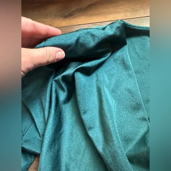 Bar III Long Sleeve Cowlneck Bodysuit Teal Green w/ Shoulder Pads | Large - Picture 5 of 9